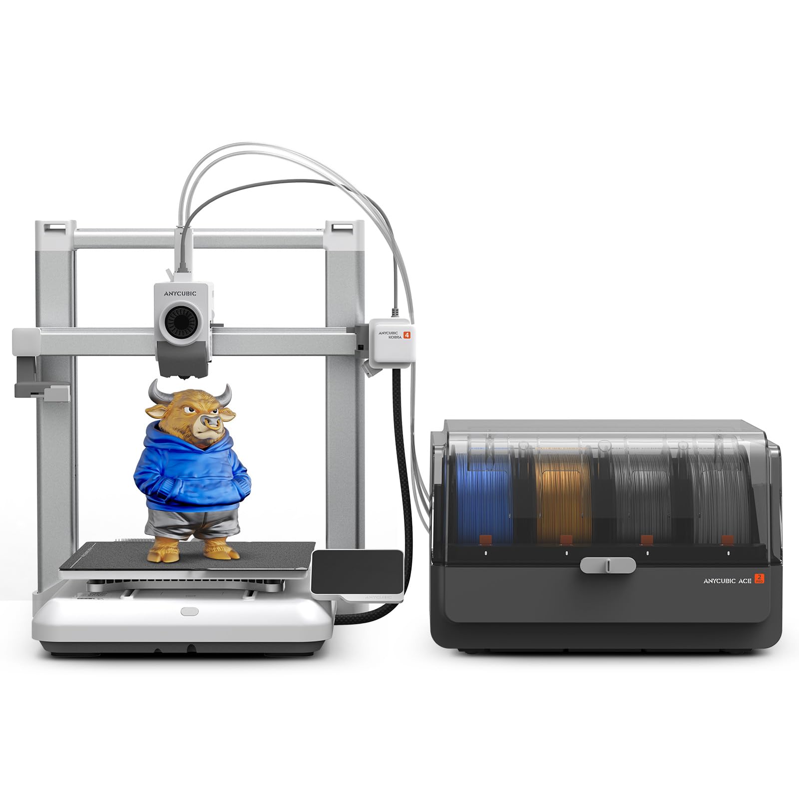 Anycubic Kobra 4 Combo Stampante 3D con ACE 2 Pro, 260x260x260 mm | Dotata di Stampa Multicolore a 4 Colori, Livellamento Automatico Semplificato per Hobbisti Principianti