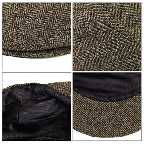 Image of VOBOOM Men's Herringbone Flat Ivy Newsboy Hat Wool Blend Gatsby Cabbie Cap