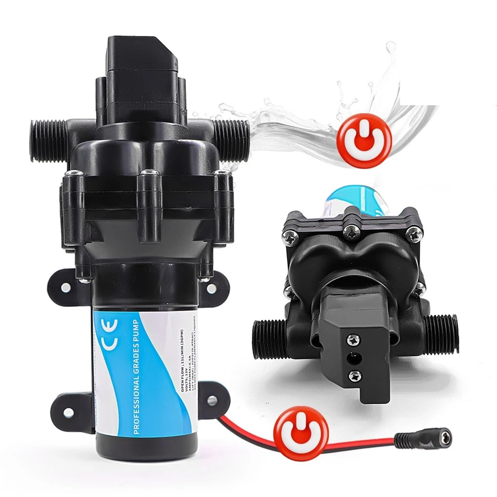Bomba de Diafragma Bomba de agua diafragma autocebante automática 12 V, 11 l/min, rosca 1/2", for s riego y pulverización agrícola jardín