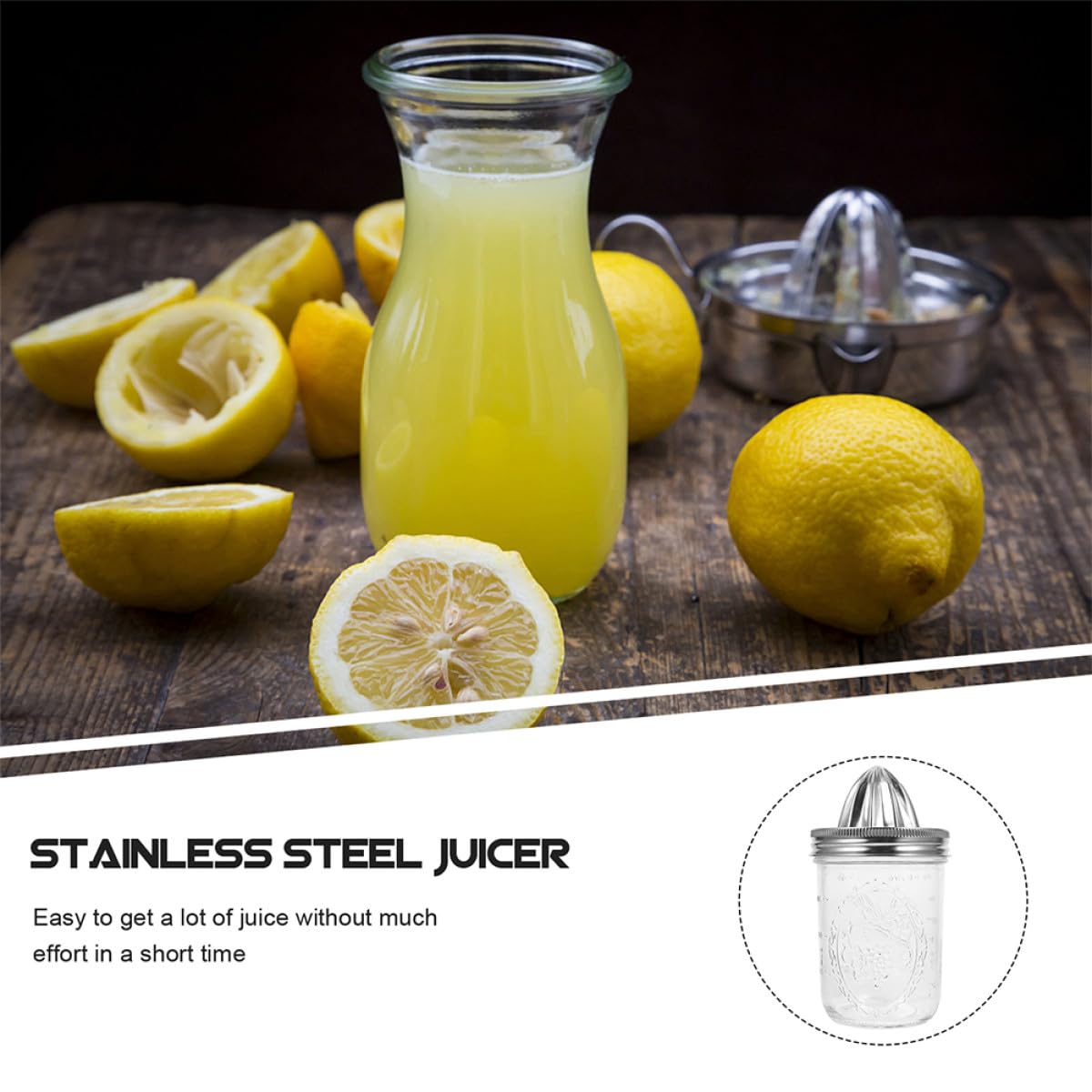 Hohopeti Exprimidor Manual de Limón y Naranja 2 Piezas Acero Inoxidable para Mason Jar 480ml 280ml Prensa Cítricos Portátil Uso Doméstico y Cocina