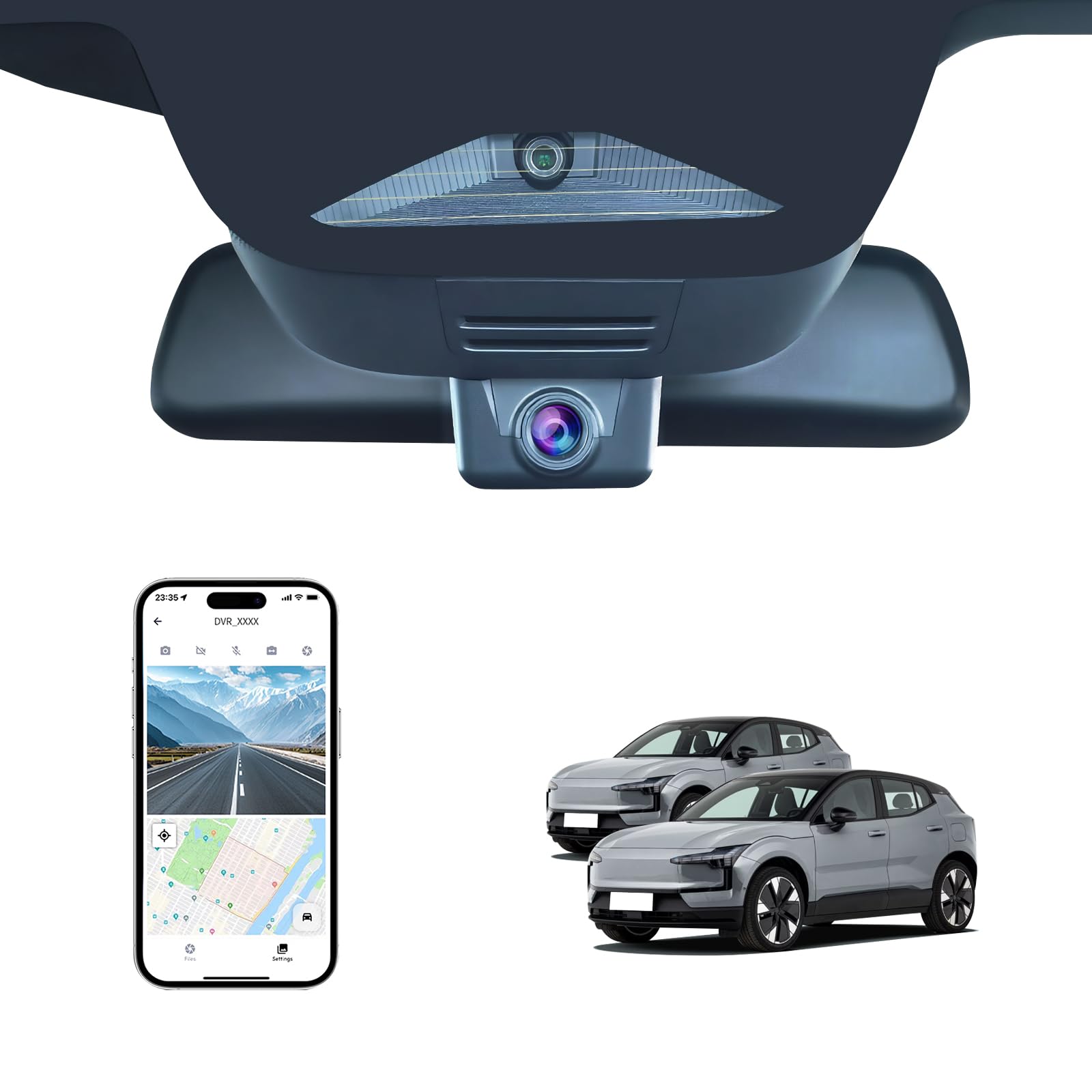 Front 4K Dash Cam for Volvo EX30 2025 2026 Twin Single Motor AWD RWD OEM-Style Loop Recording Built-in