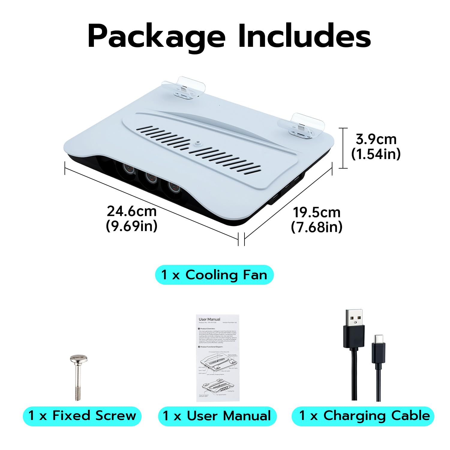 PS5/Slim/Pro stojak z wentylatorem chłodzącym, stacja ładująca PS5, PS5 pionowy stojak chłodzący z 2 ładowaniem USB i 3 prędkością wiatru do PS5 gadżetów