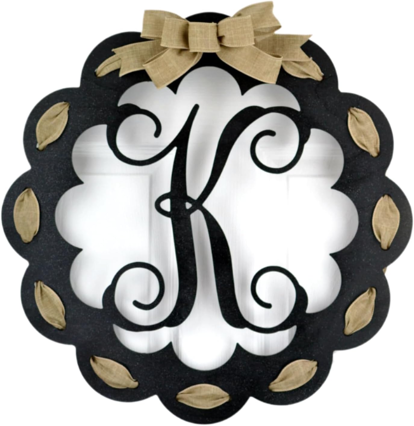 Custom Door Wreath with Letter D - Initial Door Hanger | Wife Gift | White and Burlap Everyday Year Letter Door Hanger