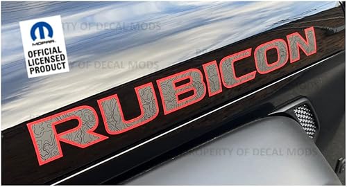 Decal Mods Rubicon - Calcomanías gráficas para capó para Jeep Wrangler Rubicon JK (2007-2018), topo, mapa, relleno gris con líneas negras, contorno