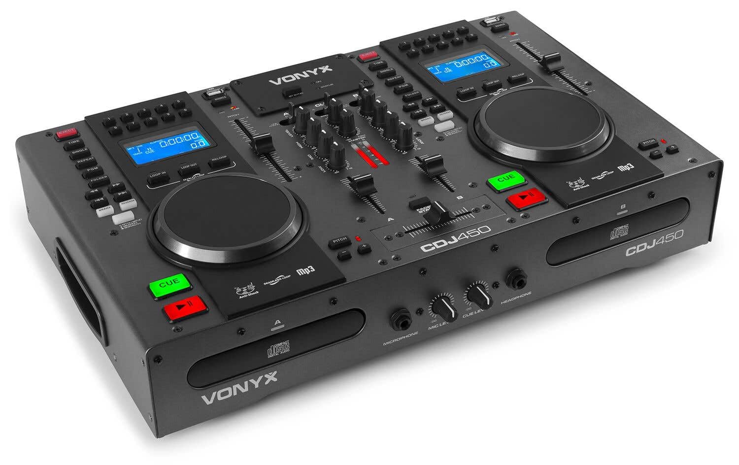 Vonyx CDJ450 DJ-Konsole – Doppel-Deck CD/USB/MP3-Player mit integriertem Mixer, Bluetooth, Jogwheels & Effekten | Set inkl. Kopfhörer, Mikrofon & Kabel