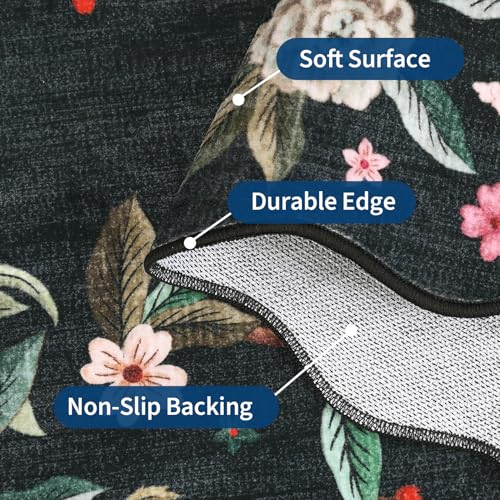 Tapete decorativo negro con diseño floral y pavo real miniatura 4