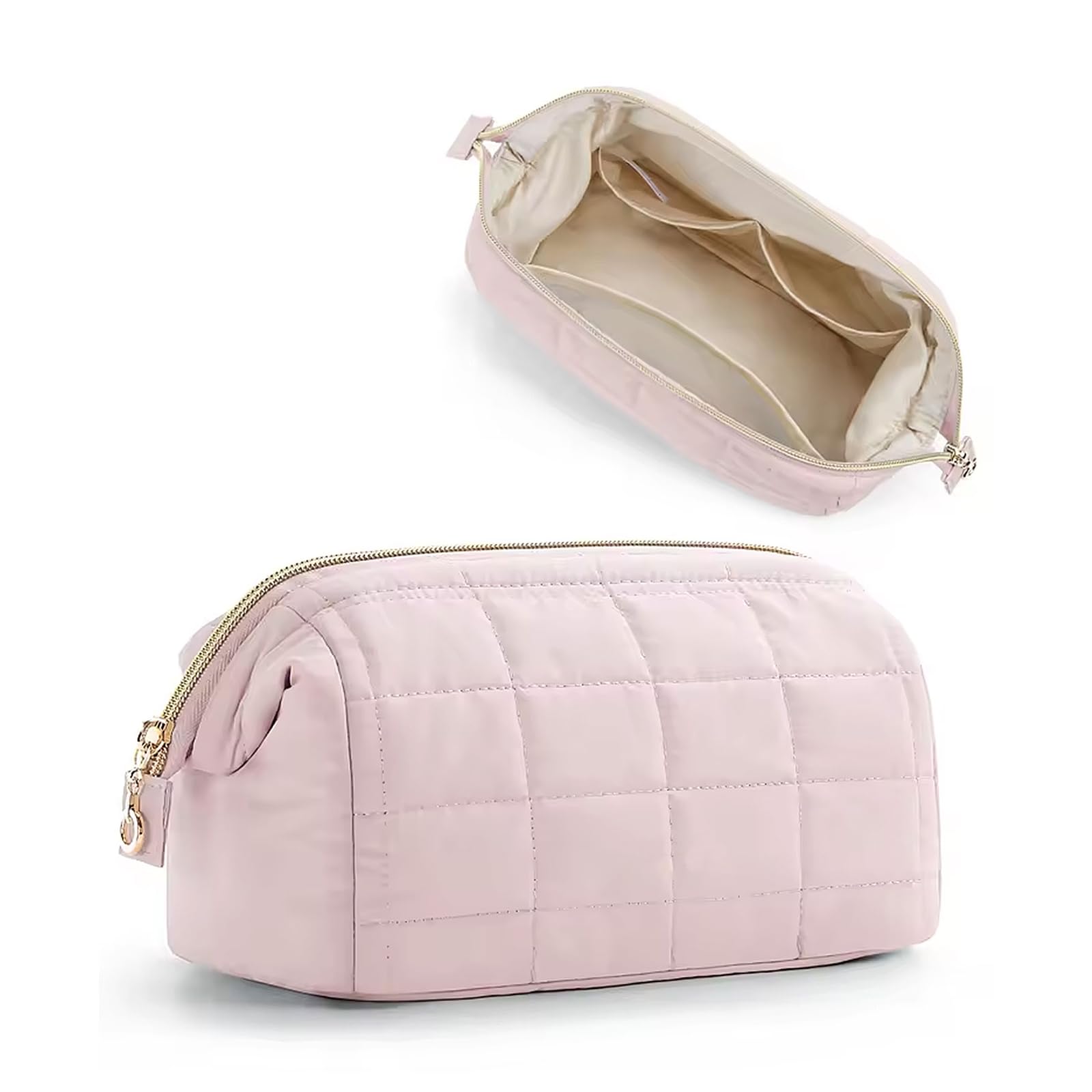 LJCZKA Large Portable Makeup Bag Capacity Puffy Lightweight Large Wide-Open Travel Bag Organizer Bag,Travel Pouch for Travel Essentials Toiletries Accessories Brushes (Pink)