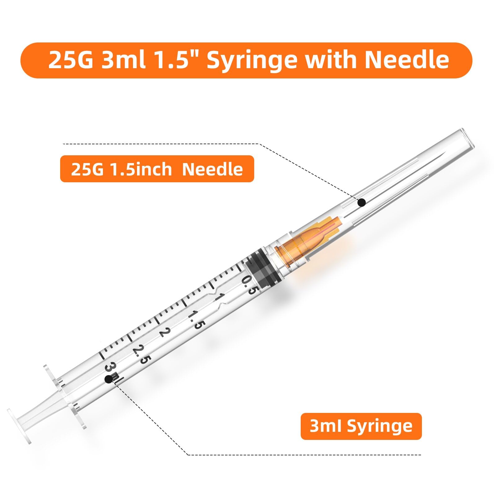 100 Pack 3ml with 25Ga 1.5inch Lab Supplies, Disposable Syringe with needle, Individually Packaged — Amazon image 3