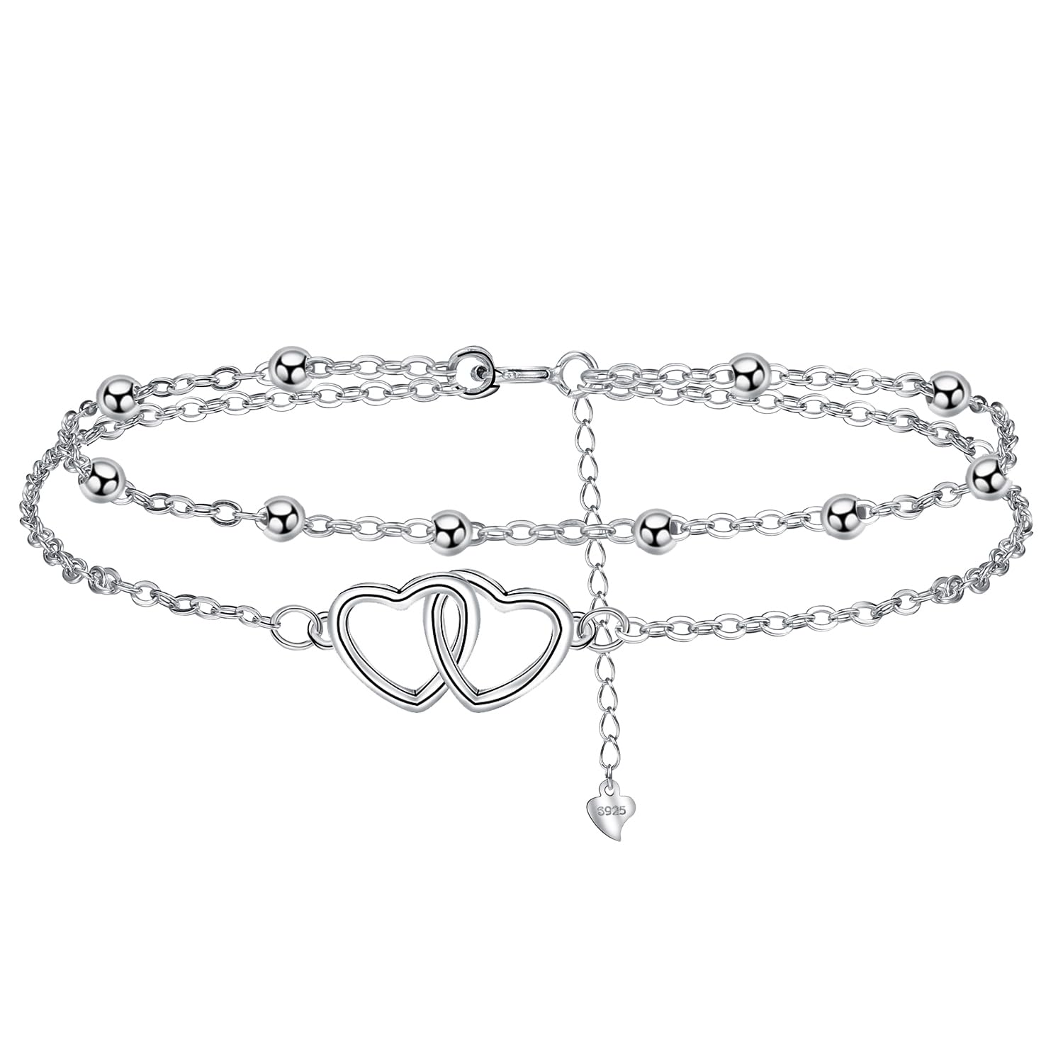 J.MUEN Fußkettchen Silber 925 für Damen, Sommer Strand Schmuck Geschenk für Damen Mädchen, Verstellbare Fußkette 22+4cm