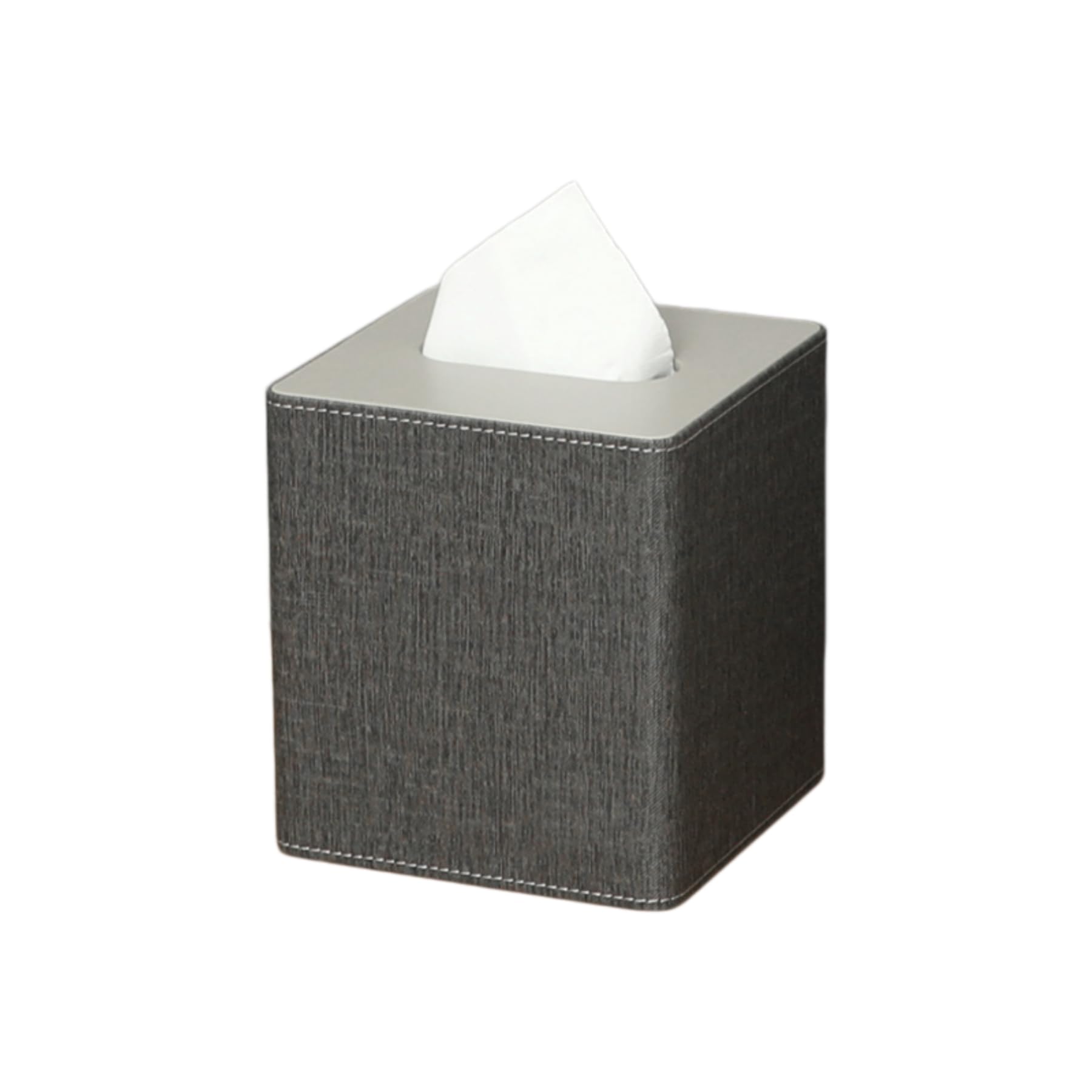Square PU Leather Tissue Box Cover, Ribbed & Smooth Finishes, 6 Colors, for Standard Cube Tissues-Dark Gray
