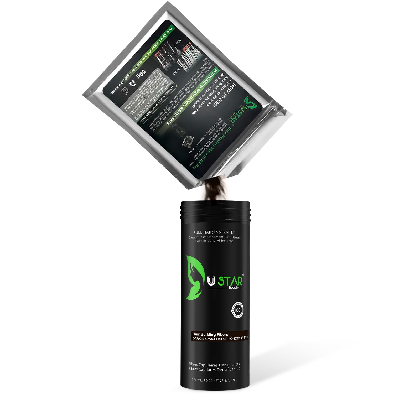 USTAR Hair Building Fibers Refill Bag 50 Gram (Dark Brown)