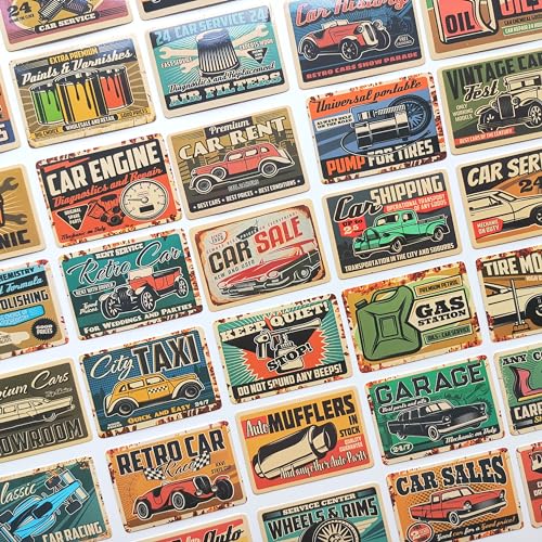 Image of 50Pcs Retro Car Decals Old Car Commercial Panel Auto Advertising Hard Hat Vintage Mechanic Stickers Pack