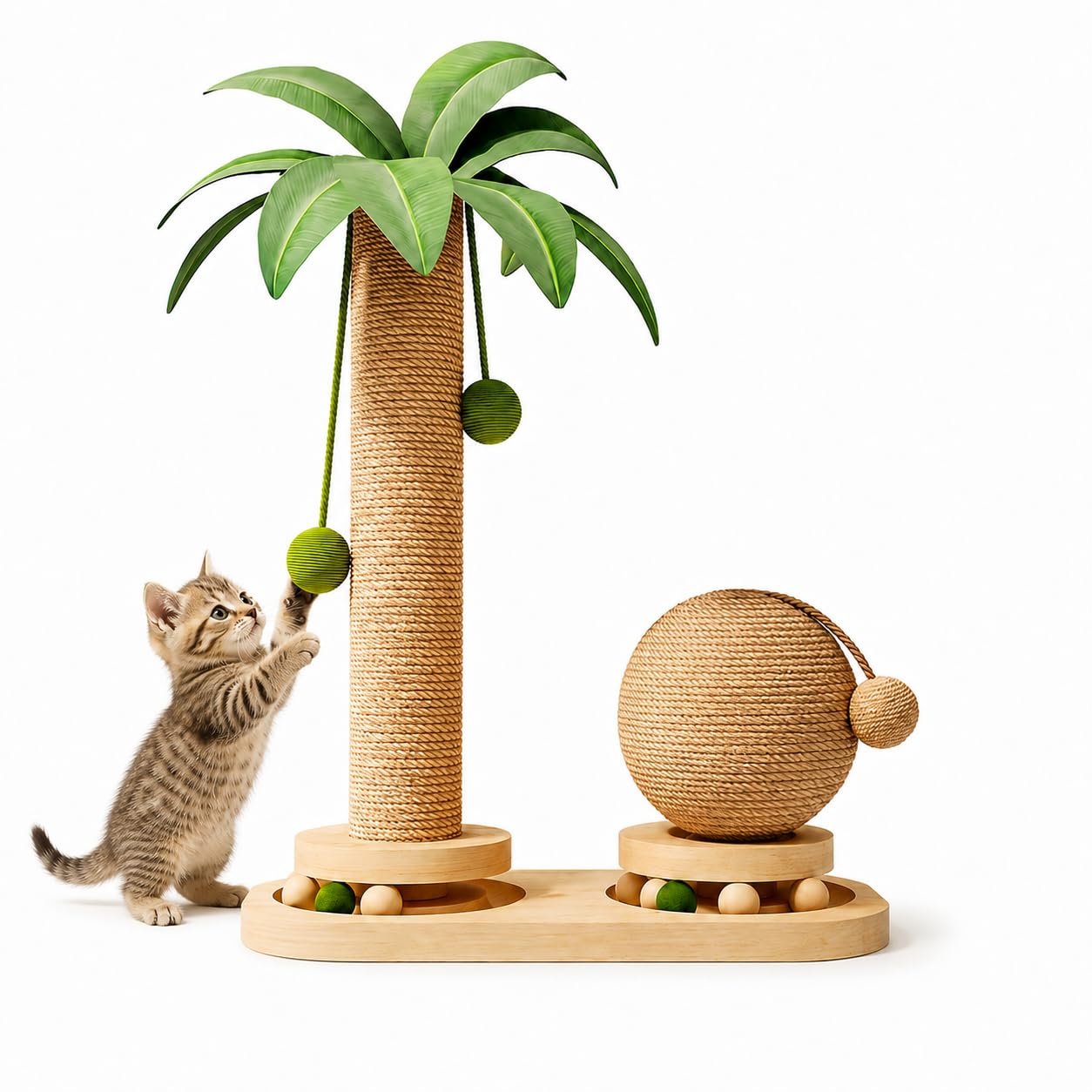 Cat Scratching Post with Track Balls Toy,45cm Tall Scratch Tree with Premium Sisal Rope,Multi-Functional Kitten Play & Scratch Station for Full Body Stretch,Kittens & Adult Cats,Non-Slip,Easy Assembly
