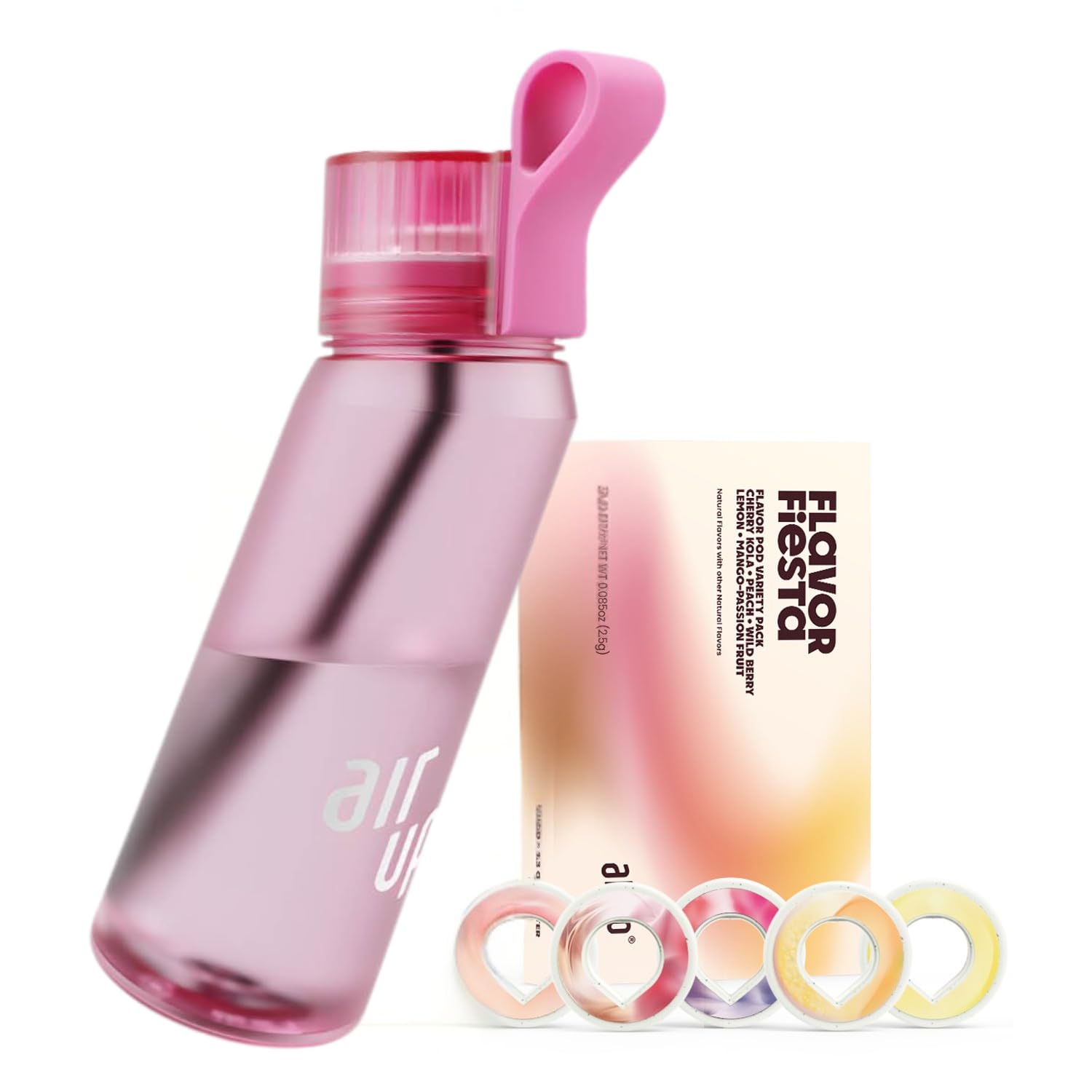 air upwater bottle (22 oz) for school, sports, gym | includes 5 scent pods & straw | flavored bottle in hot pink – also for kids, boys, girls | no calories, sugar-free and suitable for carbonation