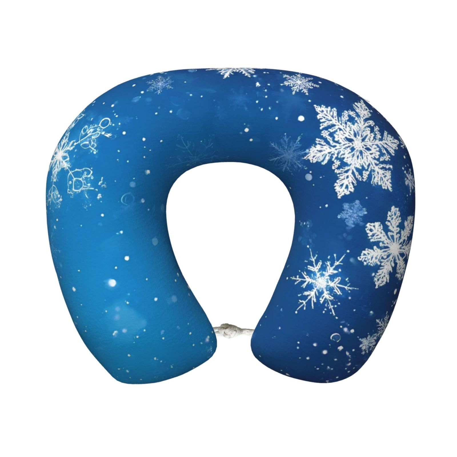XingFox Blue Christmas with Snowflakes Print Travel Pillow Memory Foam, Portable Neck Pillow for Airplane, Car and Office