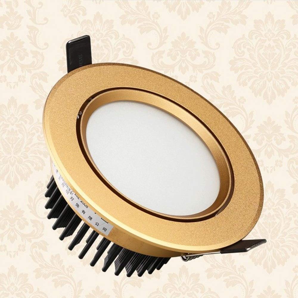 TIANQIHAO Work Light Golden Round Modern Led 3W/5W/7W Recessed Downlights American Round Embedded Spotlight Aisle Living Room Study Office Store Lighting Ceiling Lanel Lights Outdo,3color Dimmable-7w