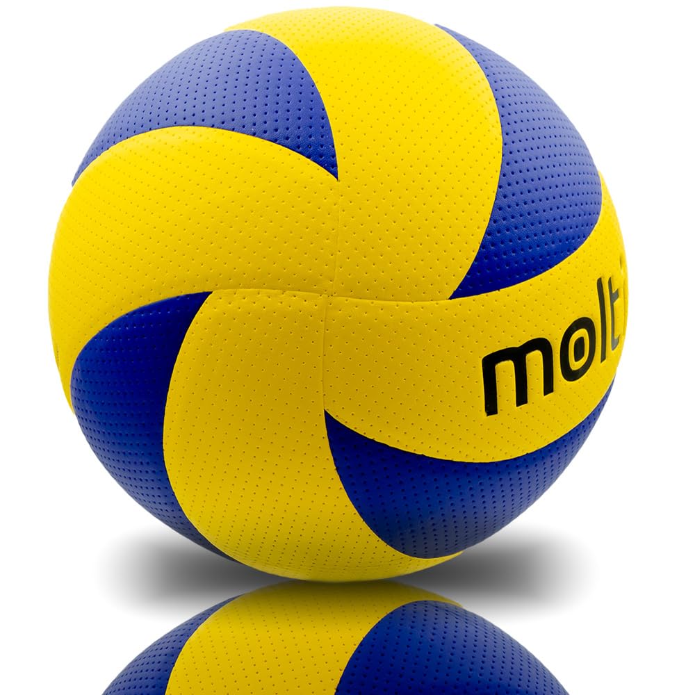 molti Piłka do siatkówki plażowej, żółto-niebieska, rozmiar 5 – sport wewnątrz i na zewnątrz | Wytrzymała skóra PVC, antypoślizgowa powłoka, do szkoły, ogrodu, na plażę i do klubu, idealna również jako prezent
