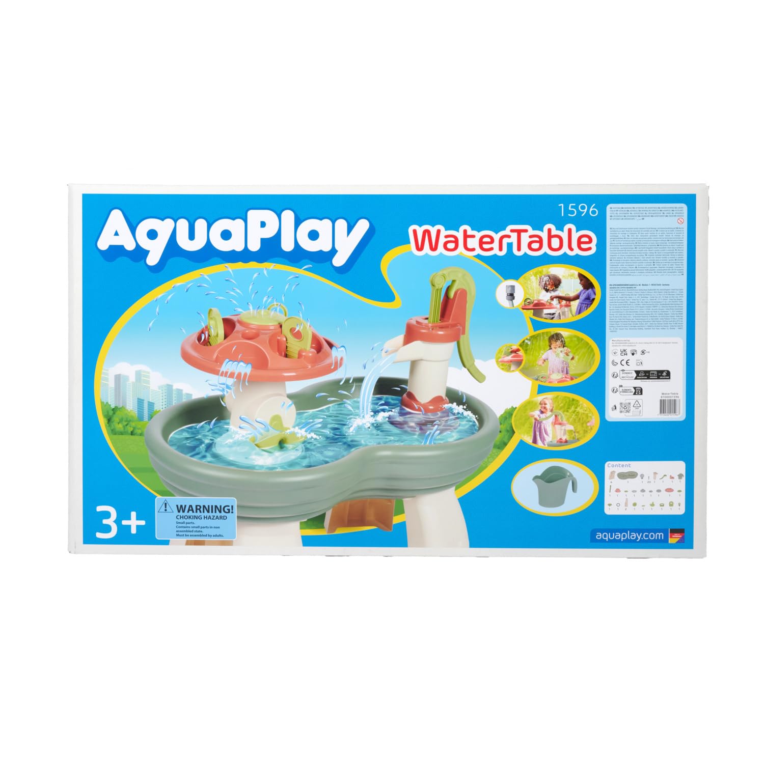 AquaPlay Wassertisch - großer Garten-Wasserspieltisch (100 x 56 x 90 cm), Wasserspielzeug mit Handpumpe, Schlauchanschluss, Spritzfunktion und Zubehör, für Kinder ab 3 Jahre