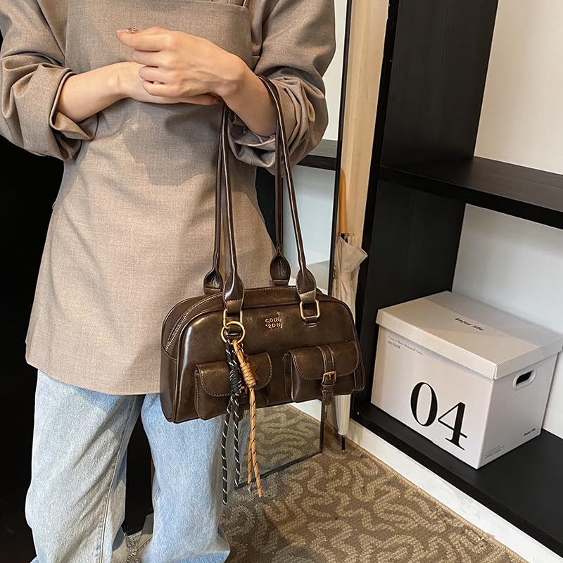 Women Cordury Shoulder Bag Vintage Style Retro Top Handle Bag Casual Double Front Pocket Handbag Tote Bag for Shopping Travel4