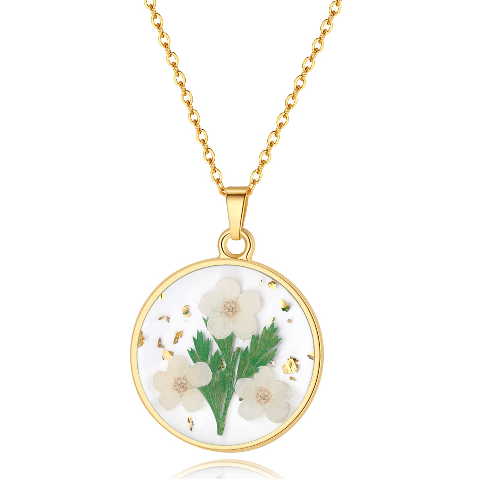 AUNTESIGNForget-Me-Not and Queen Anne's Lace Pressed Wildflower Necklace | Birth Month Real Flower Necklace | Gold/Silver Pressed Flower Jewelry | Personalized Handmade Jewelry