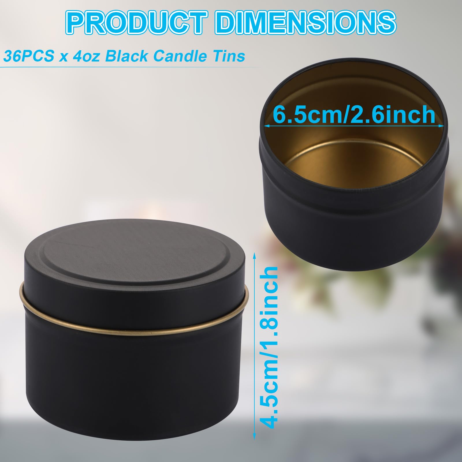 WOPPLXY 36 PCS 4oz Black Candle Tins with Lids - Empty Candle Containers - Candle Jars Round Bulk Candle Tins for Candle Making, DIY, Homemade Business - Image 2