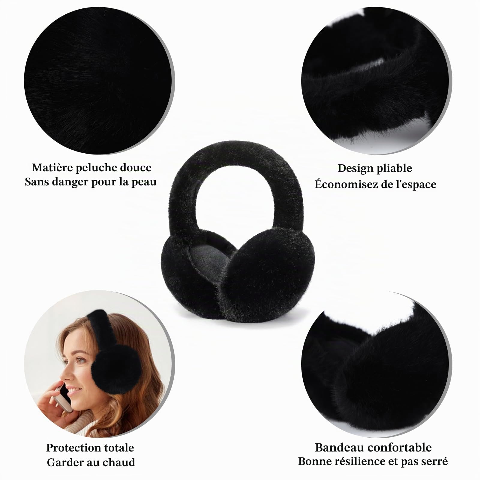 Couvre Oreilles,Cache Oreilles en Peluche Pliable,Chauffe-oreilles Hiver Chaud Couvre Oreilles Earmuffs Réglables Doux par Temps Froid,Cadeau D'hiver pour Les Femmes Hommes Filles