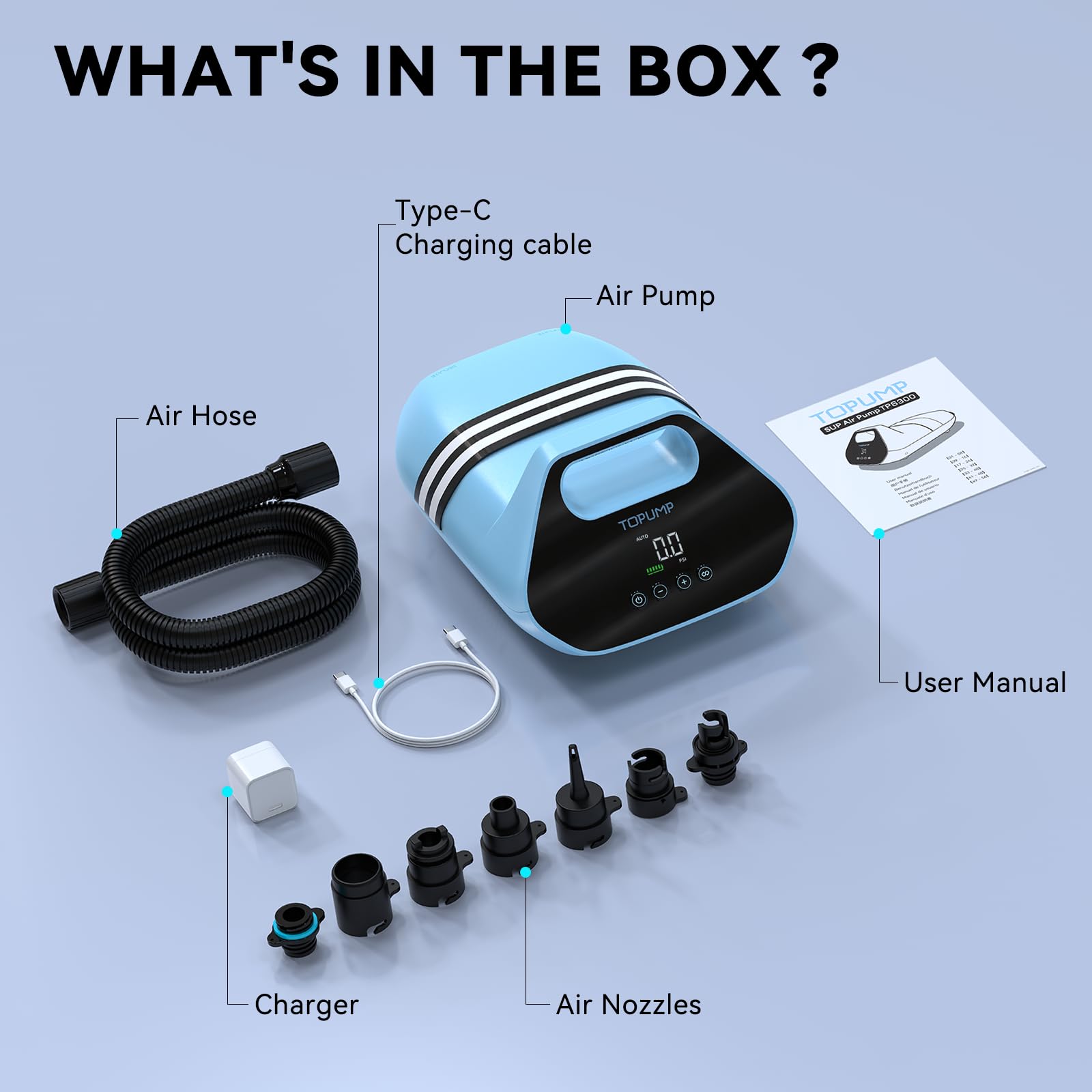 TOPUMP 充電式SUPエアポンプTPS300 エアーテント TOPUMP TPS300 SUP Rechargeable Pump – topump