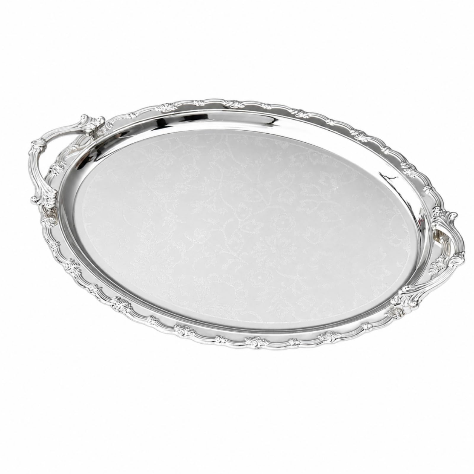 3 Pezzi Vassoio con Bordo Decorativo e Motivo Floreale in Rilievo Ornato Vassoio Ovale in Acciaio Inox Resistente per Presentazione di Dolci, Medio