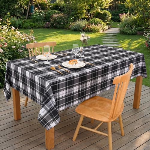 Hiasan Checkered Tablecloth Rectangle 52 x 70 Inch - Waterproof, Wrinkle Resistant and Washable Buffalo Plaid Table Cloth, Gingham Table Covers for Indoor and Outdoor Use, Black by Hiasan - Used condition - Image 2