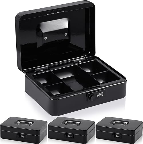 4 cajas de metal con cerradura de combinación y bandeja extraíble para efectivo, banco de monedas de metal duradero de doble capa para adultos y