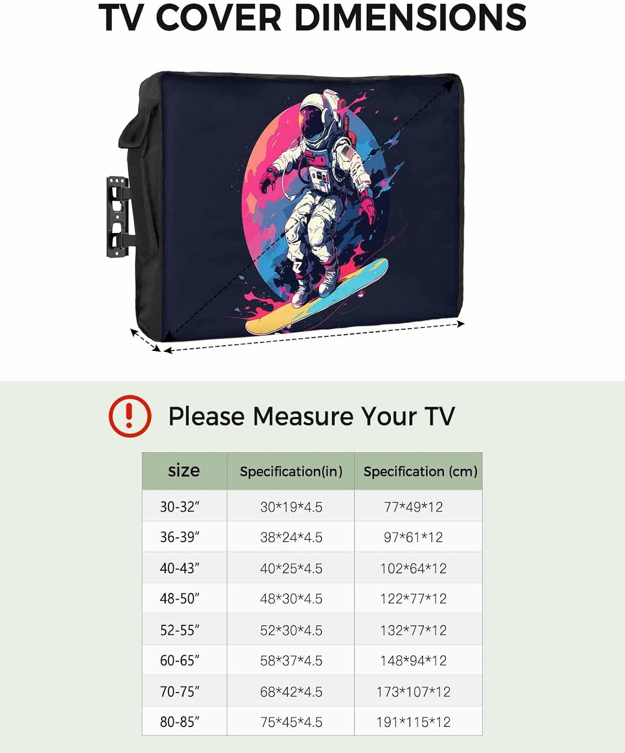 Outdoor TV Cover Astronaut Skateboarding Art Oil Painting Watercolor Waterproof and Weatherproof 36"-39" LCD Movable Shield TV Display Screen Protector Outside Television Covers