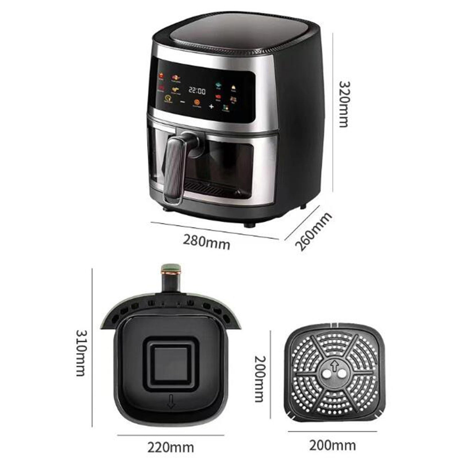 8L Duża Pojemność Cyfrowa Frytkownica Beztłuszczowa, 8 Gotowych Dotykowych Ustawień, Moc 1400 W, Stal Nierdzewna Frytkownica Beztłuszczowa/Nero Stabilize