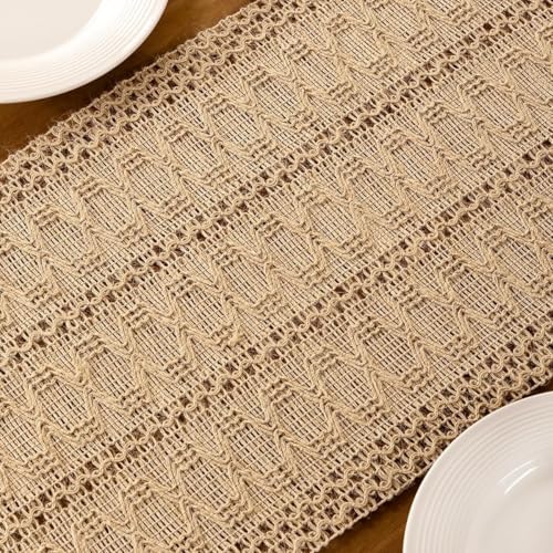 Image of MLMC Burlap Boho Table Runner Farmhouse Burlap Jute Table Runner 36 inch Long Rustic Woven Table Centerpiece Decor for Dinning Kitchen Wedding Bridal Shower Eveyrday Use 12x36 Inch