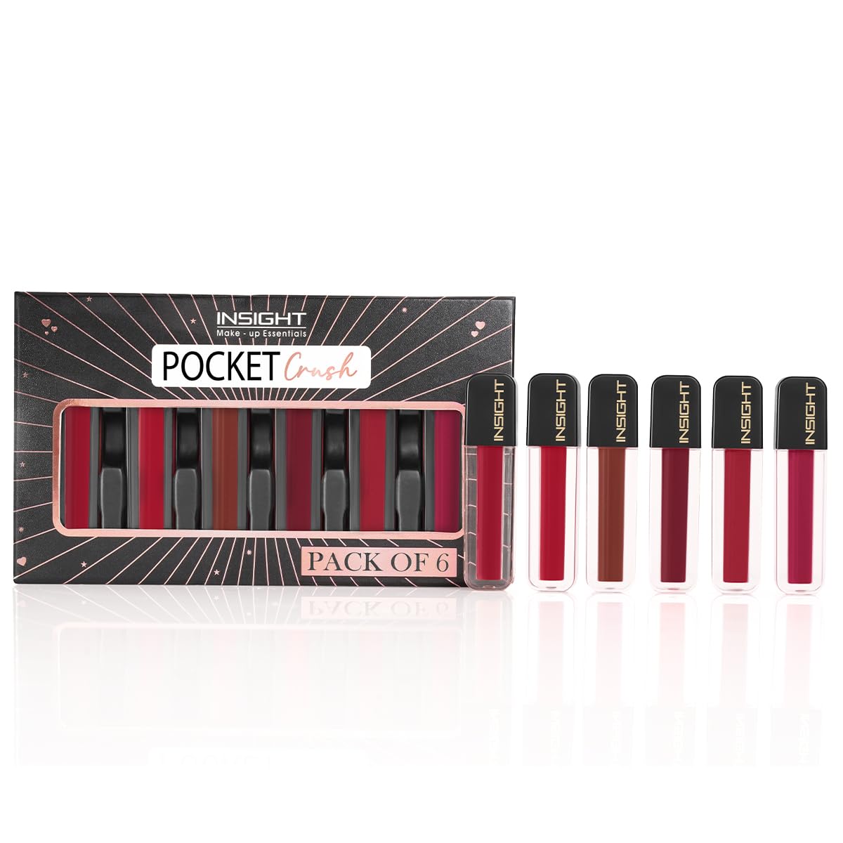 INSIGHT Pocket Crush (Pack of 6) - Set B | Velvety Matte finish | All Day Comfort | Pocket Friendly | Infused with Vitamin E & Squalane - 9.6 g-image-0