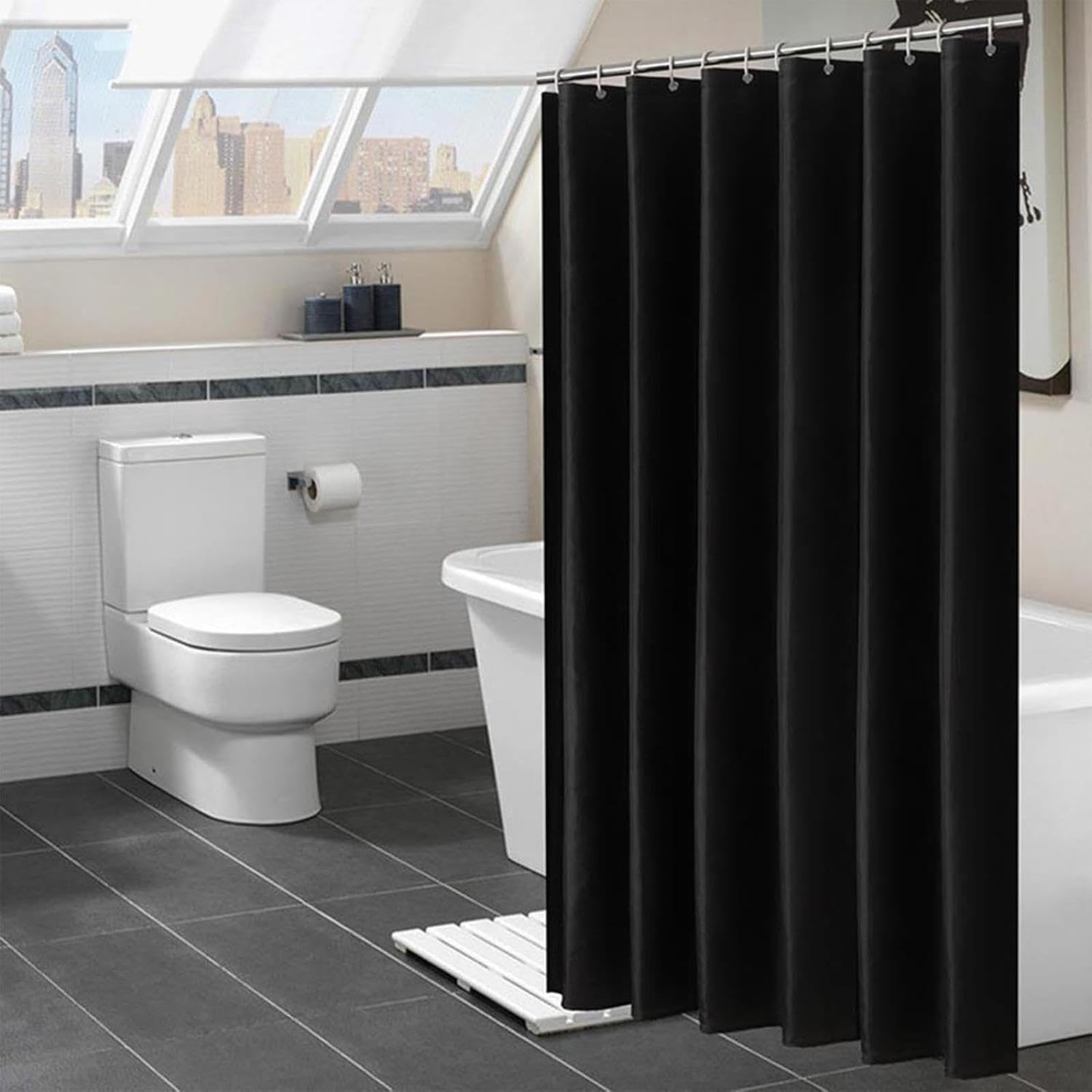 Rideau de douche extra long noir 140 x 265 cm – Lavable et résistant à la moisissure en polyester résistant pour salle de bain et pièce humide Design élégant