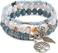 Jardme Healing Crystal Bracelets for Women - 8mm Natural Stone Chakra Tree of Life Stretch 3-Piece Jewelry Set
