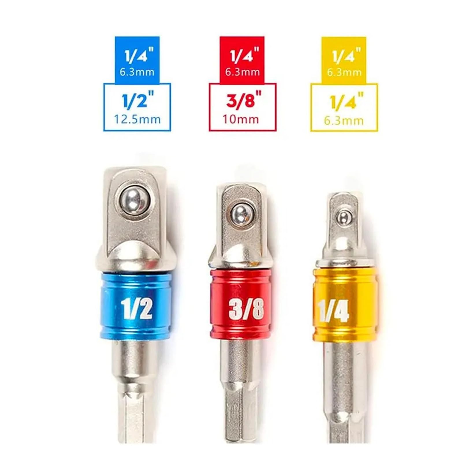 Drill Socket Impact Drill Extension Drill Bits Bar 1/4 3/8 1/2 Size 3Pcs(Silver)