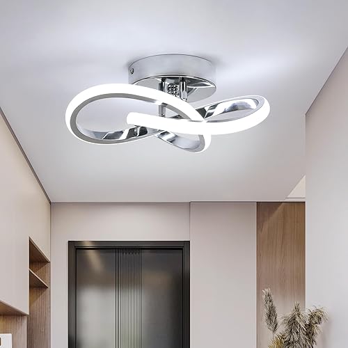 DAXGD Lámpara de Techo LED Moderna, Lámpara de Techo de 22W LED 6500K Blanco Frío Diseño Espiral para Pasillo de Corredor Balcón Cocina (Plateado)