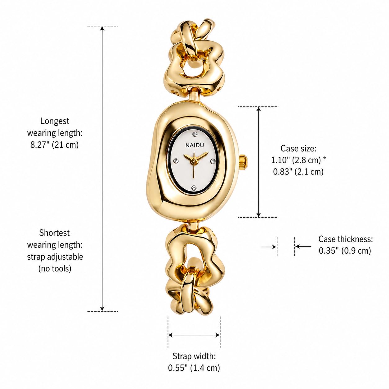 OIDEA Orologi da donna in oro al quarzo, cinturino irregolare vintage