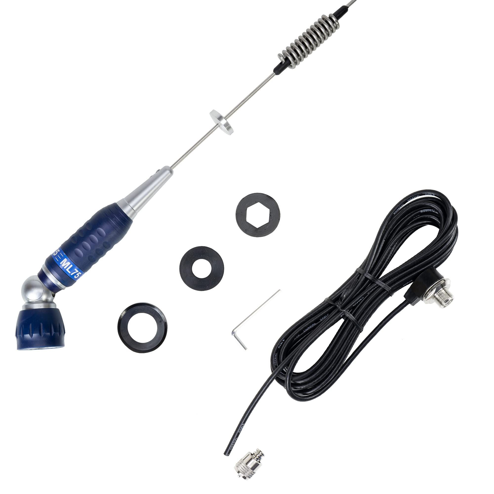 PNI Pacchetto antenna ML75 CB e cavo di montaggio PNI T601, lunghezza 75cm, 26-28MHz, 300W, pieghevole