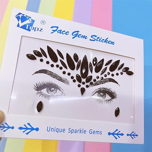 Miniatura 11 de Black Face Jewels se adhieren a los accesorios del festival, diamantes de imitación del tatuaje de la cara de Halloween para el maquillaje, joyas