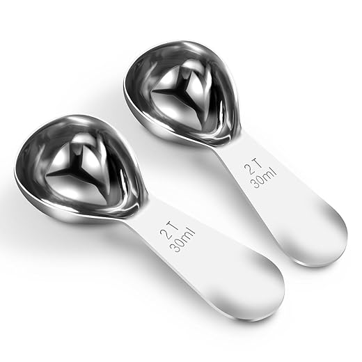 Coffee Scoop 2 tablespoon Measuring Spoons(30ml 2pcs), Ergonomics Design Coffee Scooper 2 tbsp Metal Stainless Steel Manufacture，coffee scoop for ground coffee Protein Powder Sugar Cereal,Etc.