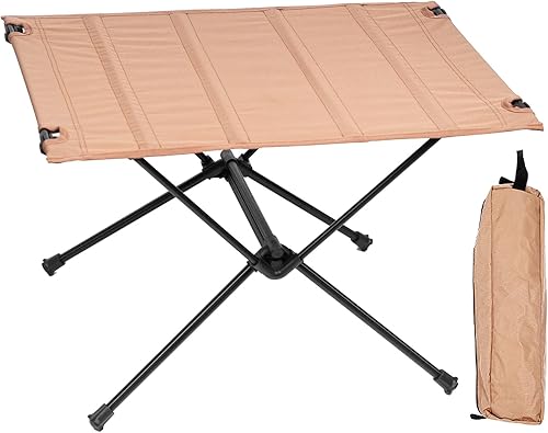 Miniatura 1 de Apurioni Mesa de camping plegable ligera, tela lavable, compacta, portátil, para exteriores, viajes, barbacoa, senderismo, pesca, beige