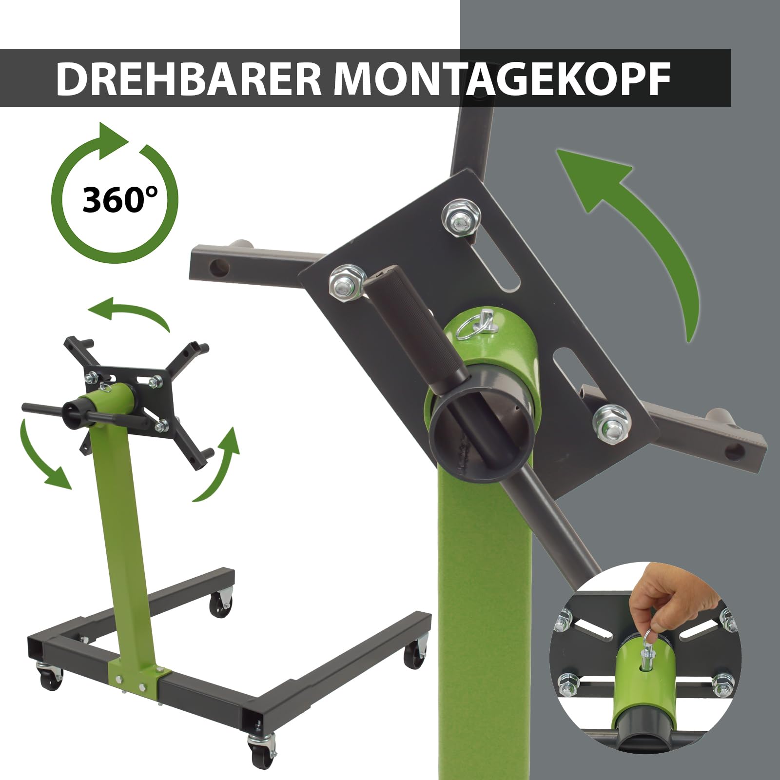 TRUTZHOLM Motorständer Stahl Tragkraft 900 kg 6 Lenkrollen Tragkraft 550 kg 2 Bockrollen 2 Lenkrollen 360° drehbarer Montagekopf Montageständer mit Flexibler Aufnahme für Motoren Getriebe (38637)