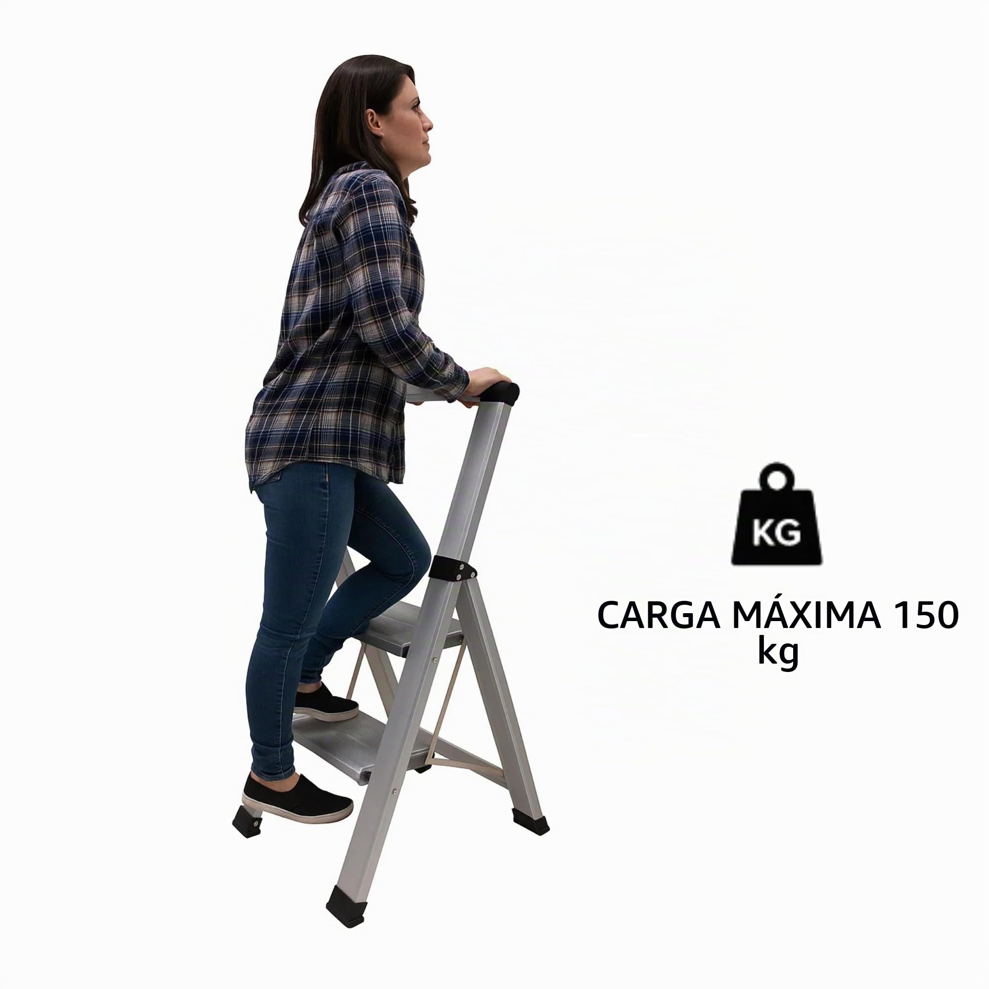Homelux 710030 Escalera Domestica Plana, Aluminio, 2 Peldaños