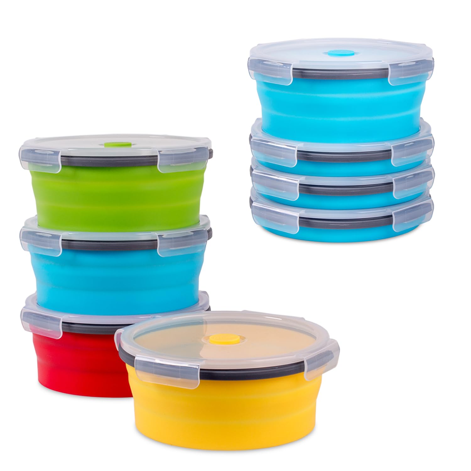 Annaklin Collapsible Food Storage Containers with Lid & Air Vent, Bundle of 8 Pack, Stacking Silicone Collapsible Meal Prep Container Set, Microwave Freezer Dishwasher Safe