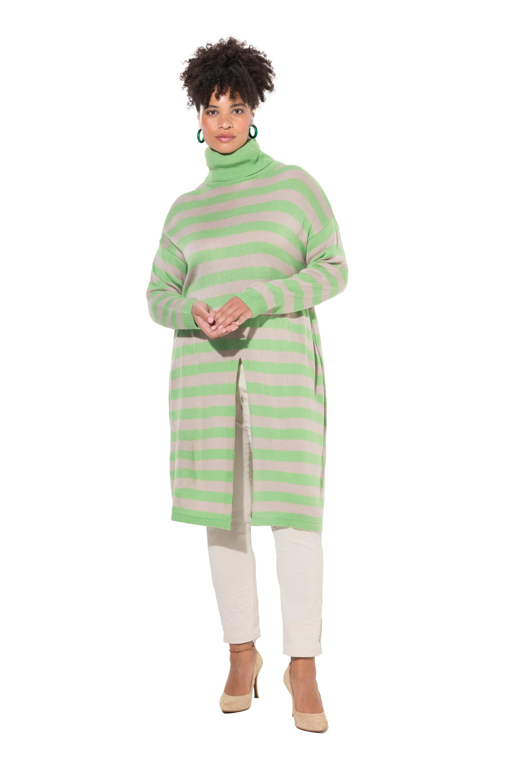 MIAMODA Damen große Größen Übergrößen Plus Size Long-Pullover, A-Linie, Ringel, Saumschlitz 836418
