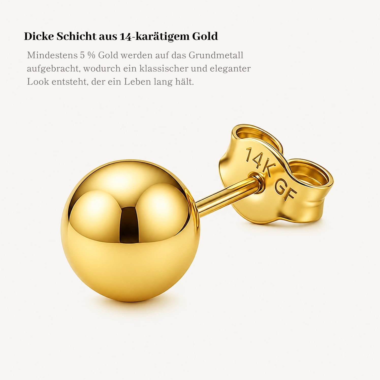 KEZEF Ohrringe Gold Damen – Kugel Ohrstecker aus 14K Gold-Filled (585), medizinische Ohrstecker für empfindliche Ohren, hypoallergen & nickelfrei, 3–9 mm – Schmuck Geschenk