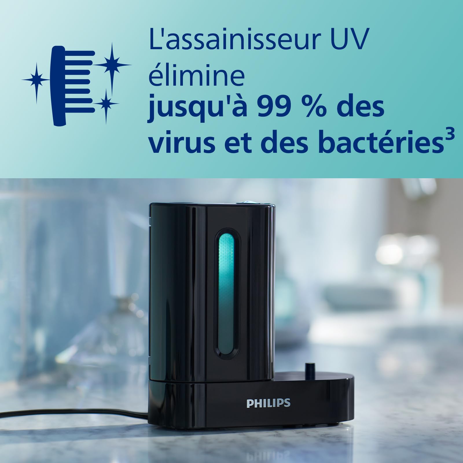 Philips Sonicare ProtectiveClean 5100 - brosse à dents électrique avec 3 modes de brossage, capteur de pression, minuterie, étui de voyage, assainisseur UV, noir, modèle HX6850/57