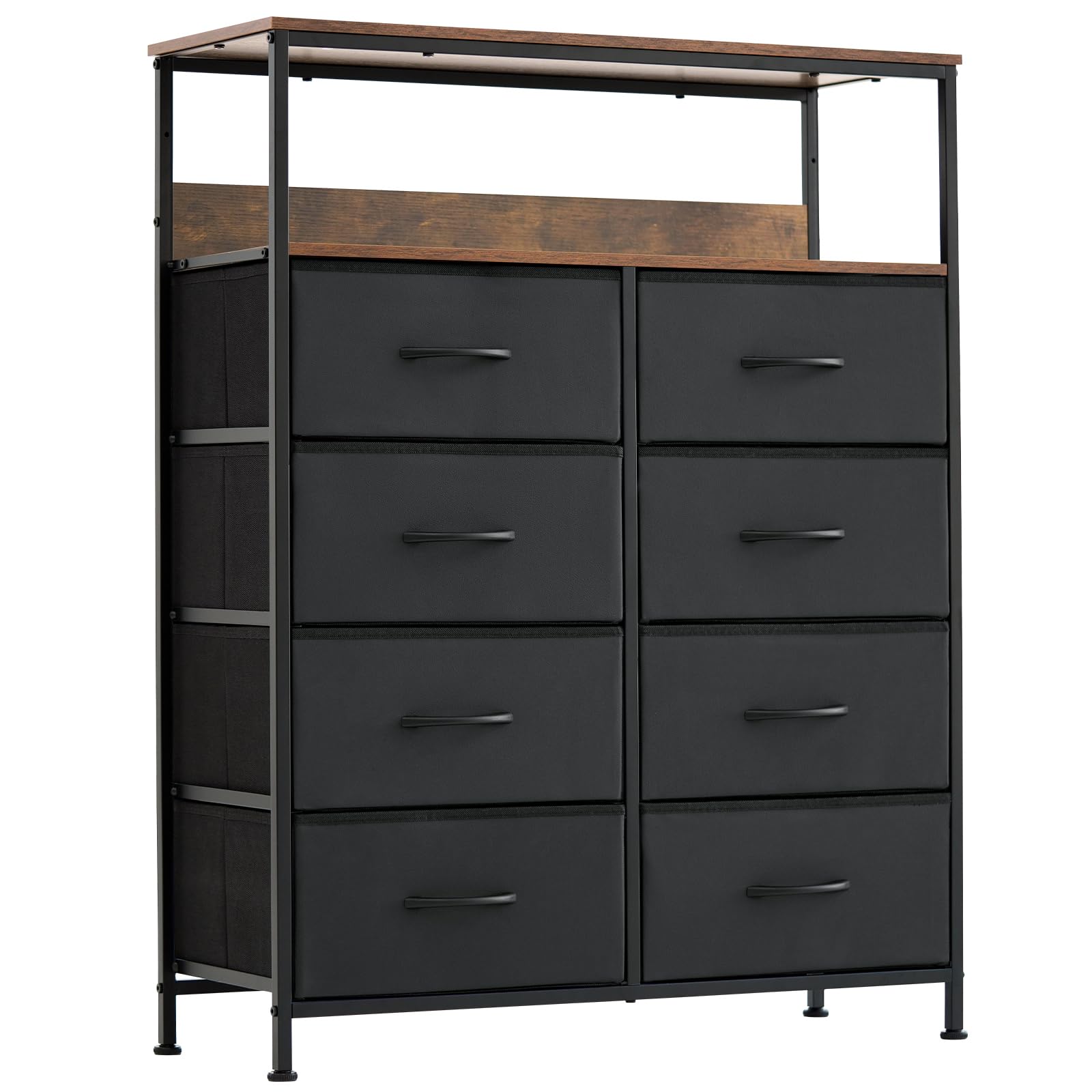 LYNCOHOME Chest of Drawers, Fabric Storage Drawers, 8 Drawers Storage Unit with Sturdy Steel Frame and Wood Top, for Bedroom, Living Room, Closet, Black